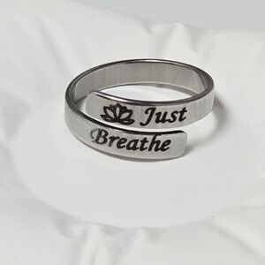 “Just Breathe” Lotus Engraved Adjustable Ring Stainless Steel Calm Inspirational